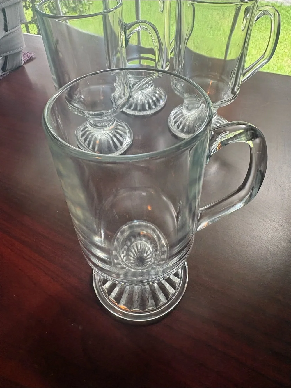 Set of 4 Clear Glass Footed Mugs with Handles